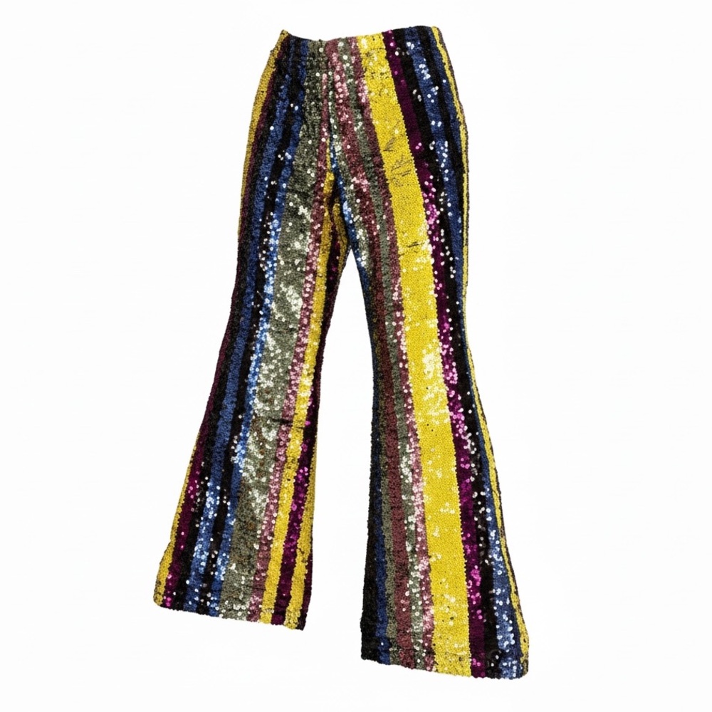 Final Sale! Bundle! ✨Forever 21✨ Retro Vibes Multicolor Sequin Flare Pants - Picture 2 of 5